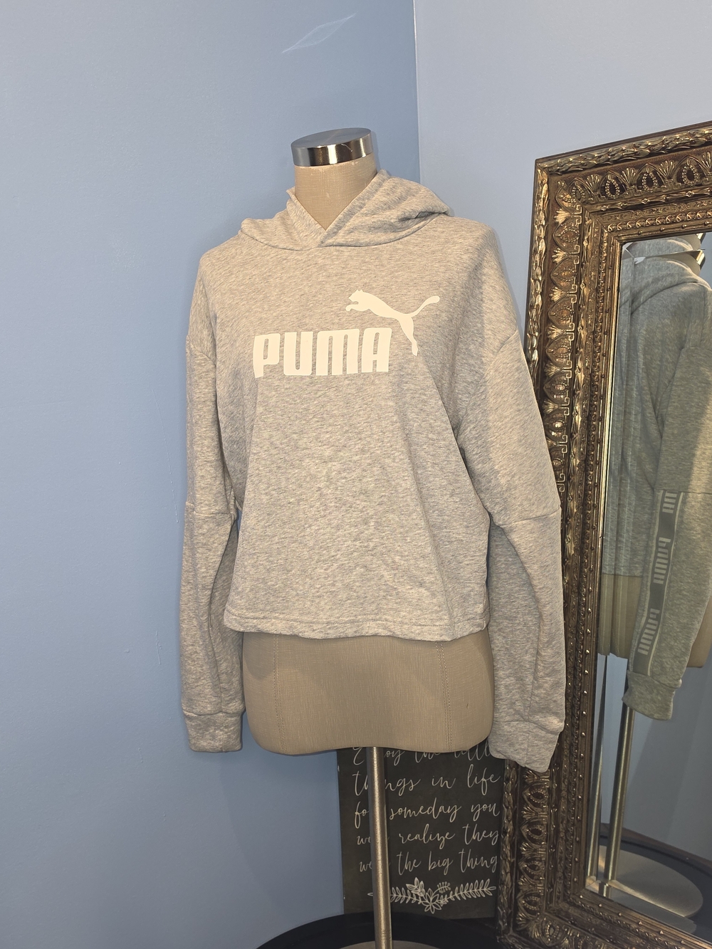 PUMA Women’s Light Gray Crop Top Hoodie Athletic Sweatshirt. Sz M. NWT.